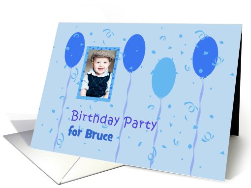 Birthday party invitation photo card with blue balloons card (854717)