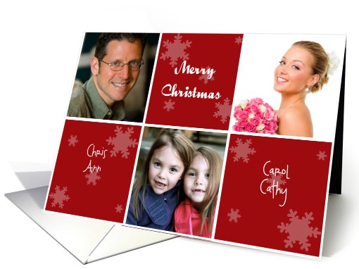Red and white Christmas photo card with snowflakes card (858808)