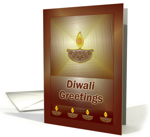 Diwali Wishes - Decorative Earthen Lamps on maroon and silver card