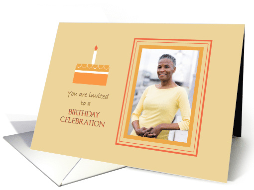 Birthday party custom photo invitation with cake and candle card