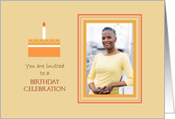 Birthday party custom photo invitation with cake and candle card