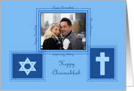 Chrismukkah custom photo card with star of David and Holy cross card