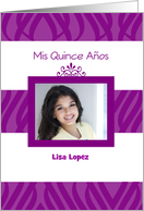 Purple zebra patterned Quinceanera Invitation with photo card