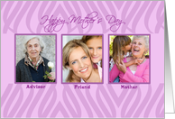 Pink and purple pattern mother’s day card with 3 photos card