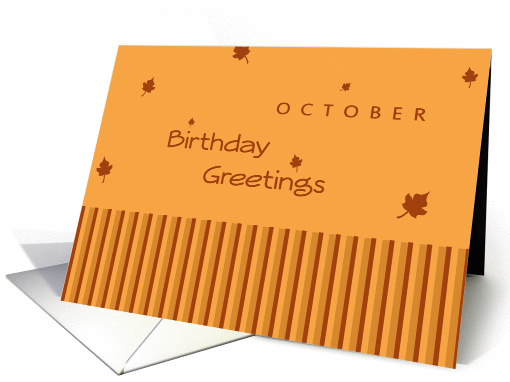 October Birthday Greetings Autumn color stripes and leaves card