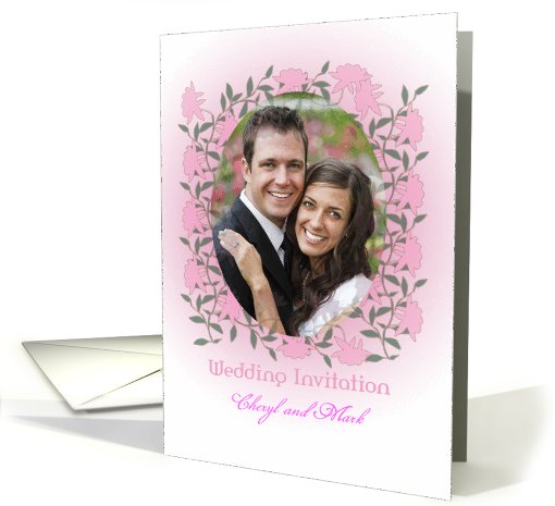 Custom photo with pink roses - wedding invitation card (902029)