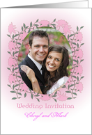 Custom photo with pink roses - wedding invitation card