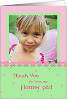 Custom photo flower girl thank you card in pink and pastel green card