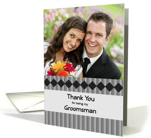Black and white thank you photo card for Groomsman card (907359)