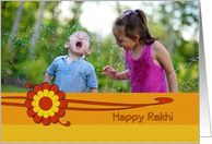 Red and yellow Rakhi card with custom photo card