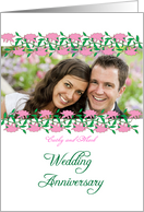 Custom photo wedding anniversary invitation with pink roses card