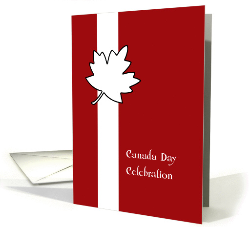 Red and white Canada day party invitation with maple leaf card