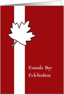 Red and white Canada day party invitation with maple leaf card