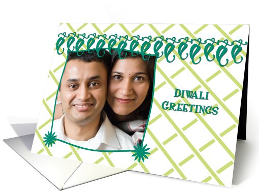 Diwali photo card with green door hanging design card (934067)
