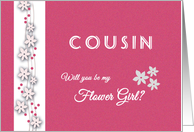 Pink and white Cousin Will you be my flower girl card