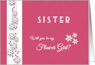 Pink and white Sister Will you be my flower girl card