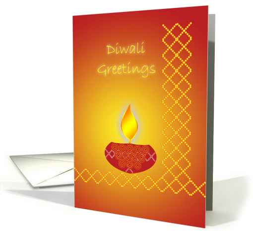Diwali Greetings Golden and Red Lamp card (953981)