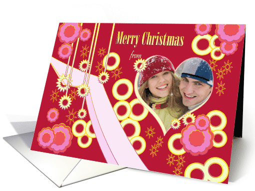 Customizable designer dark red Christmas card with your photo card