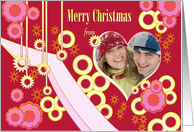 Customizable designer dark red Christmas card with your photo card