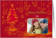 Christmas card with red golden tree and stars with your Photo card