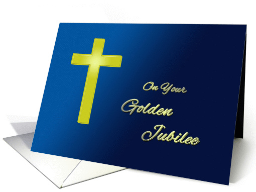 50 Years of religious life - Golden cross on blue card (979741)