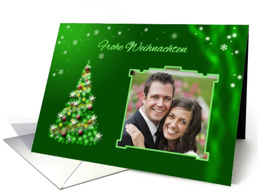 German Christmas Photo card with green decorated Christmas tree card