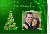 German Christmas Photo card with green decorated Christmas tree card