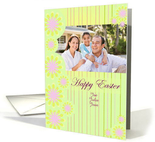 Photo Easter Card with floral design and lines on light green card