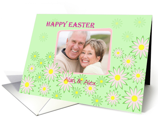 Photo Easter greetings with flowers on light green card (986983)