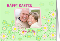 Photo Easter greetings with flowers on light green card