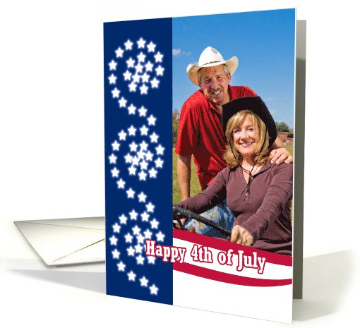 4th of July Photo Card with Swirls of White Stars on Blue card