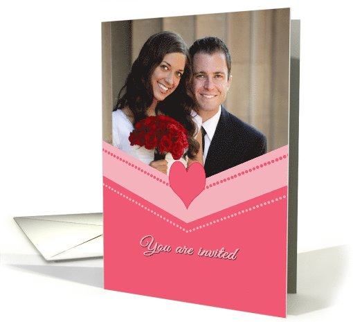 Wedding Invitation Photo Card with heart in watermelon color card