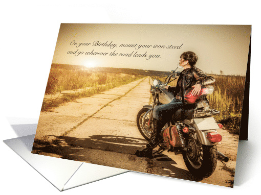 Motorcycle Themed Biker Chick Birthday card (1500010)