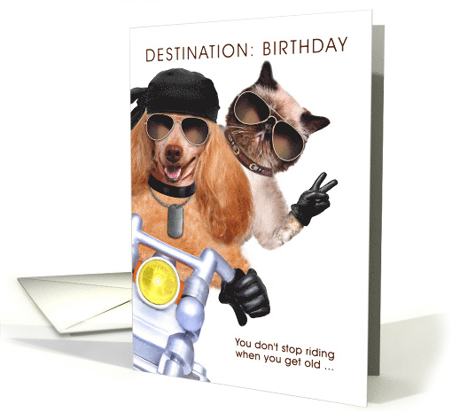 Funny Motorcycle Rider Birthday with Cat and Dog card (1508022)
