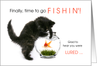 Fishing Retirment Theme with Kitten and Goldfish Bowl card
