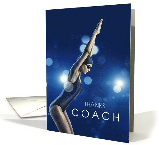 Swim Coach Thank You with Swimmer in Navy Blue card (1513458)