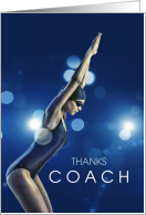 Swim Coach Thank You with Swimmer in Navy Blue card