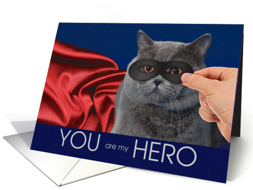 Gray Cat with a Mask and Red Cape Hero Thank You card (1526116)
