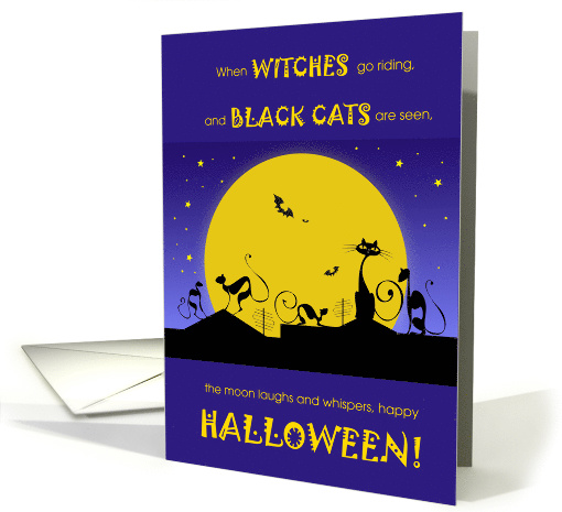 Halloween Black Cats in a Roof Purple and Yellow card (1530364)