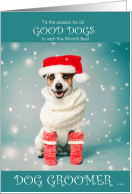 for Dog Groomer Cute Holiday Jack Russell in Teal and Red card