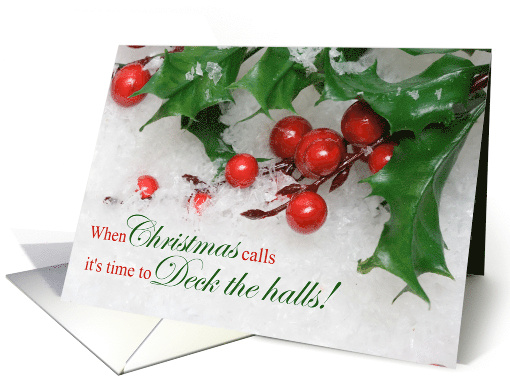 Holly and Berries Deck the Halls Christmas card (1541184)
