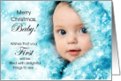 Baby’s 1st Christmas Cute Baby in Blue Bokeh card