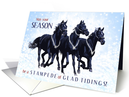 Western Cowboy Christmas Black Horses in the Snow card (1542198)