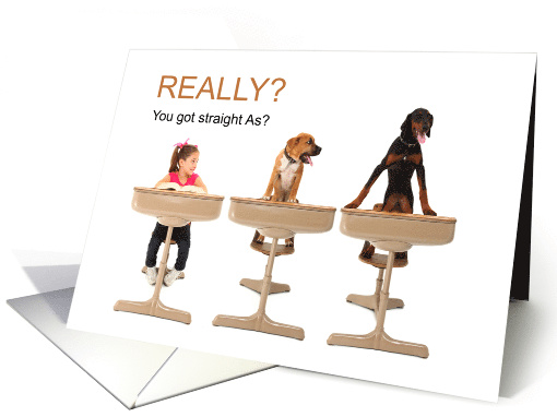Straight As Congratulations Funny Kid and Dogs card (1569256)