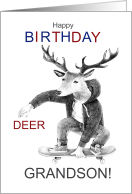 for Grandson Birthday Funny Skateboarding Deer card