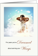 Earning Pilot License Cute Dog in Goggles on Clouds card