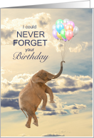 Birthday Elephant Never Forget Floating with Balloons card