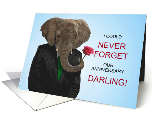for Wife Wedding Anniversary Elephant with a Rose card (1575226)