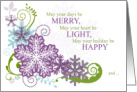 Christmas Snowflakes and Swirls Purple and Green card