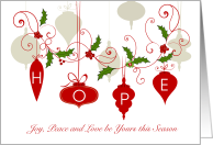 Hope Red Ornaments and Boughs of Holly Christmas card